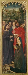A ressurreição do tríptico de Lázaro, painel esquerdo de Marta ajoelhado diante de Cristo, 1461